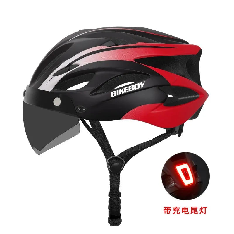 BIKEBOY – Casque de Vélo de Route Rechargeable avec Visière et Feu Arrière